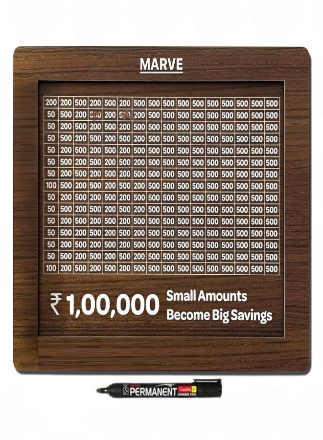 Marve Wooden Money Saving Box - 1,00,000 Rupees Money Saving Piggy Bank, Cash Vault Wooden Savings Box, Money Box with Money Target and Numbers to Check for Boys, Girls & Adults (Big Size) - Image 1
